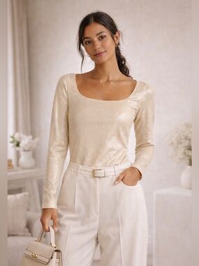 Lululemon Wundermost Shine Nulu Square Neck Bodysuit Gold M NWT